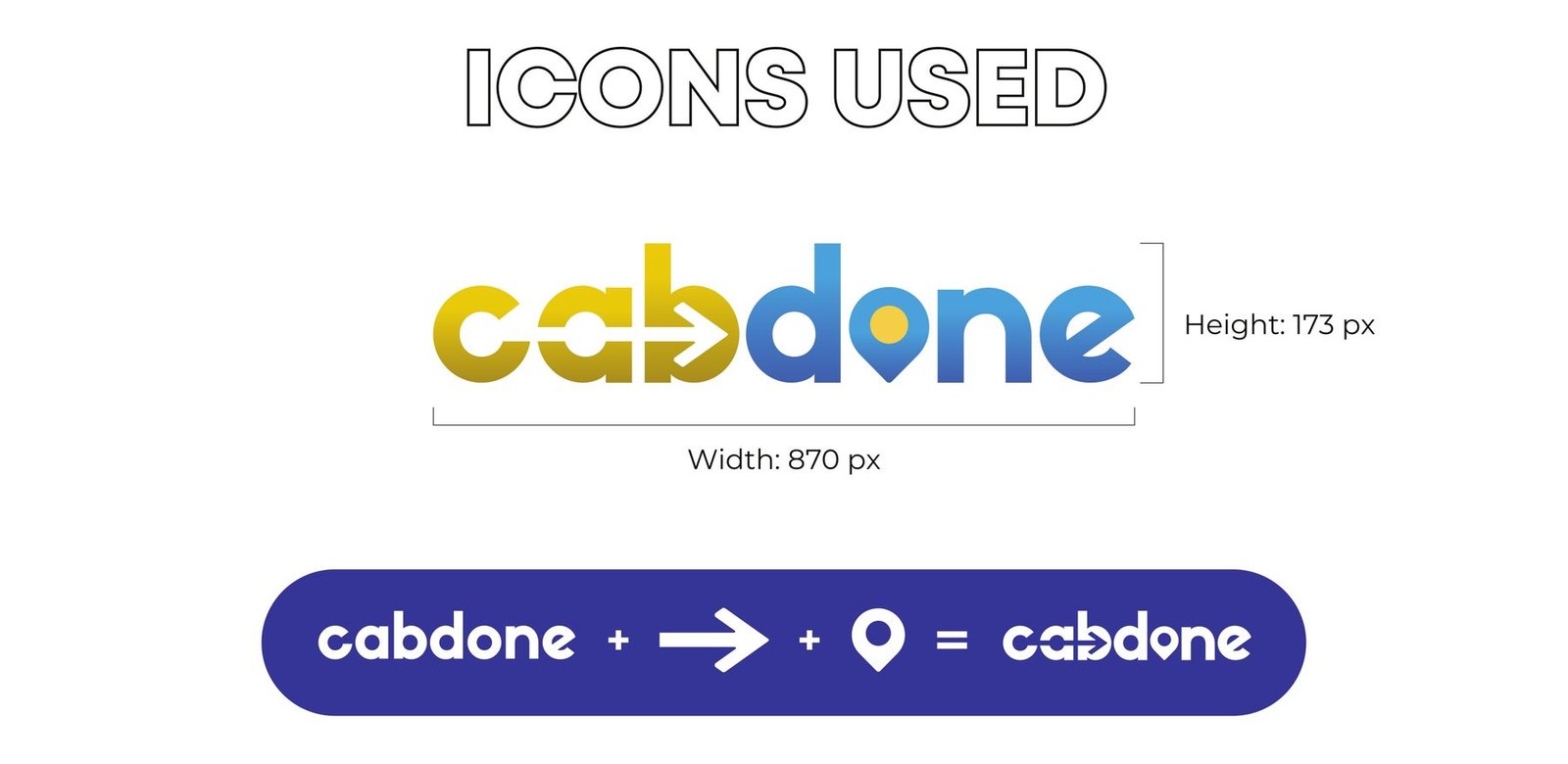 How the Cabdone logo is built: cab + journey arrow + location pin = Cabdone