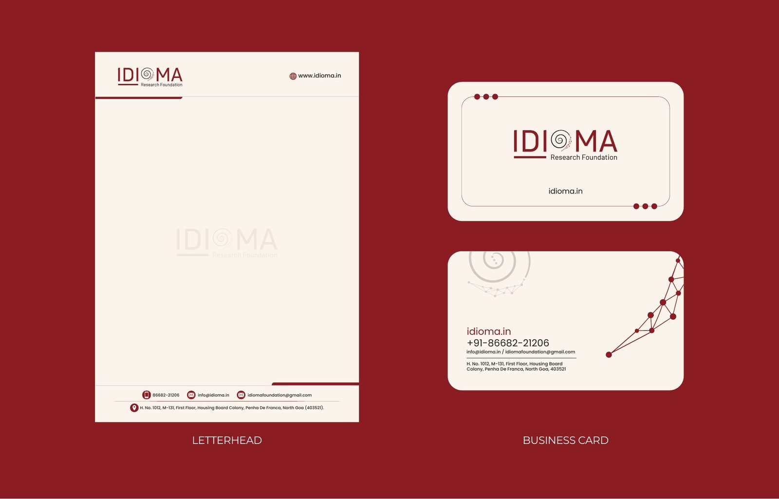 IDIOMA Research Foundation: Letterhead and business card