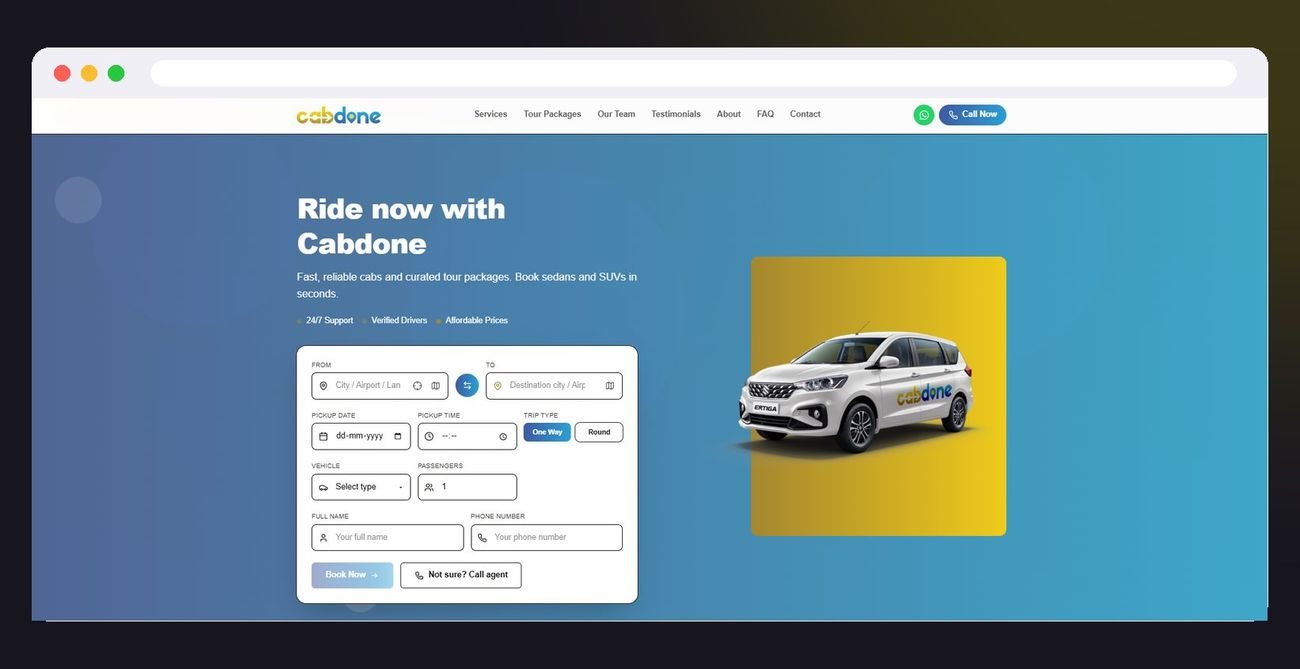 Cab booking website for Cabdone