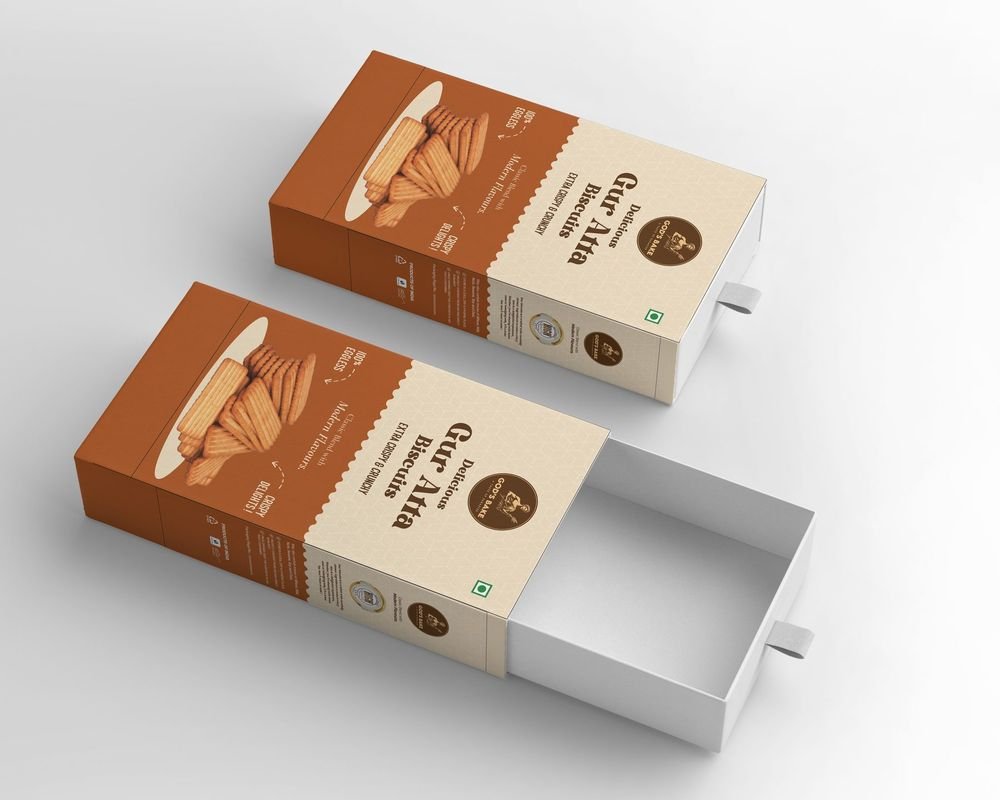 Gur atta biscuit box for God's Bake