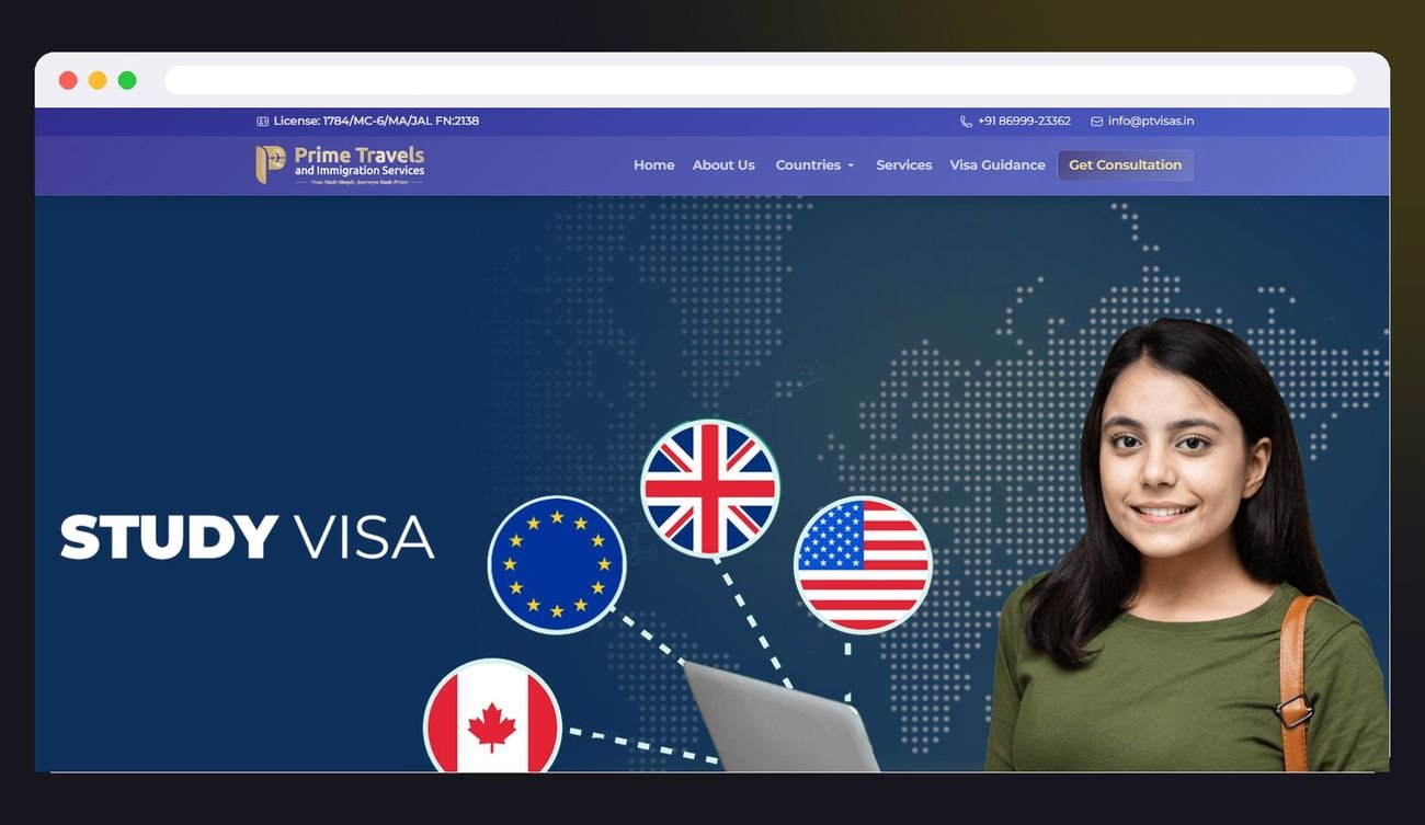 Study visa website for Prime Travels and Immigration Services