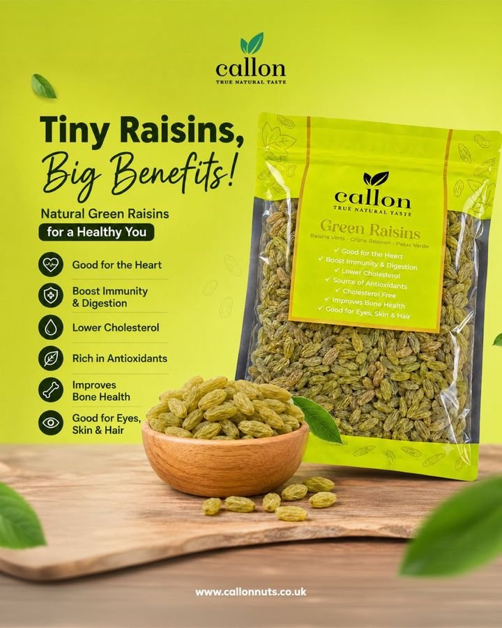 Green raisins benefits post for Callon