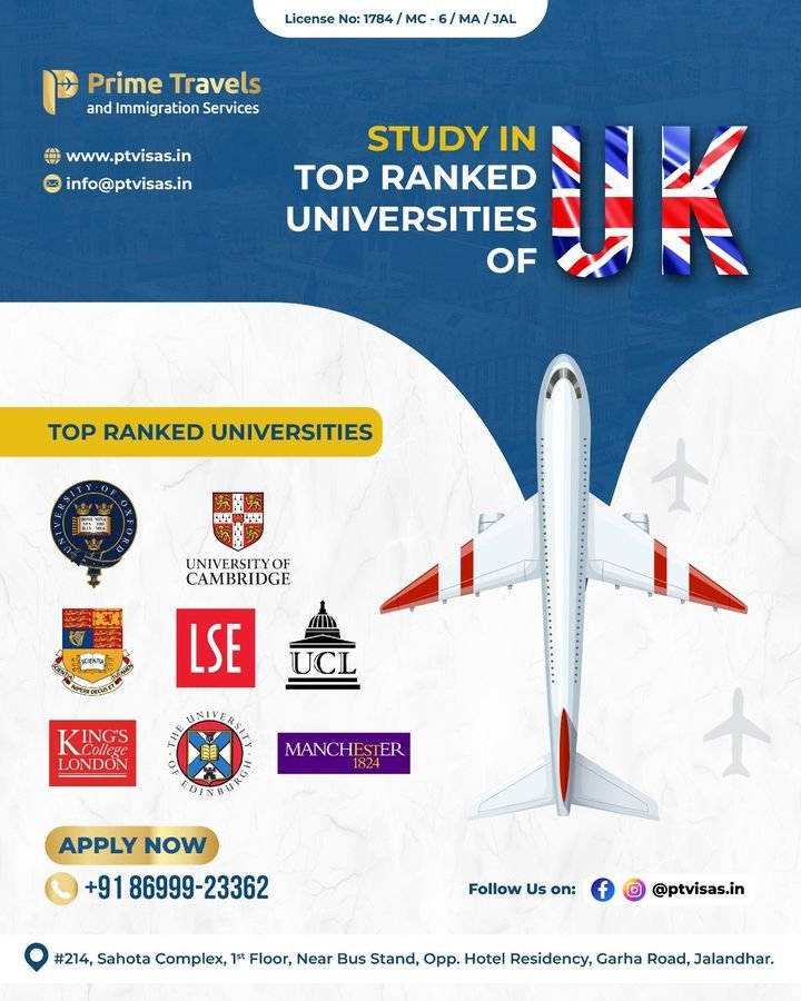 Study abroad campaign post for Prime Travels and Immigration Services
