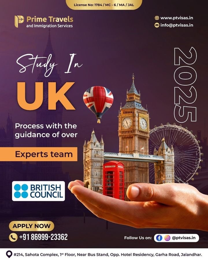 Study abroad campaign post for Prime Travels and Immigration Services
