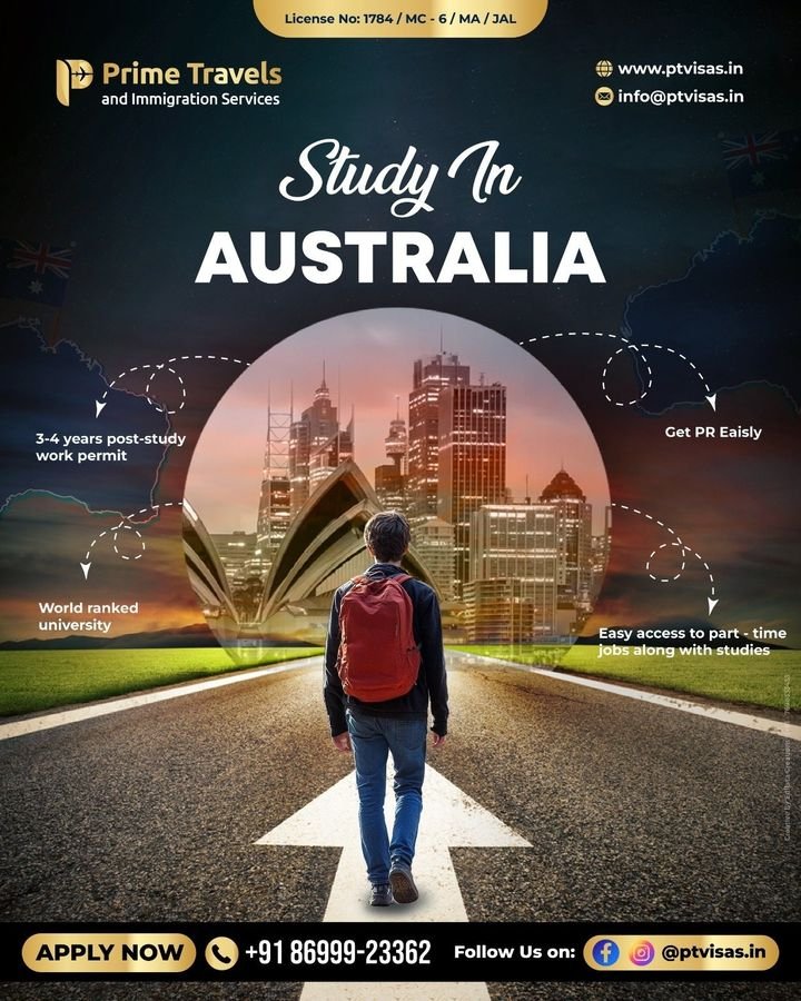 Study abroad campaign post for Prime Travels and Immigration Services
