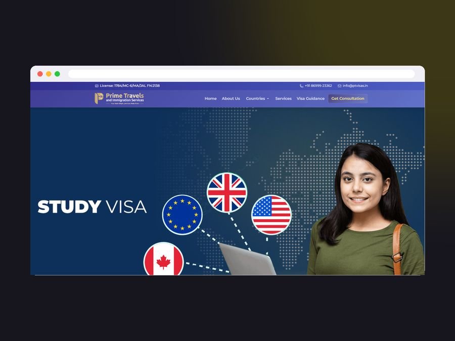 Study visa website for Prime Travels and Immigration Services